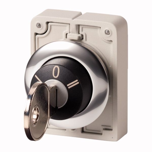 M30C-FWRS3 Key-operated actuator, Flat Front, maintained, 3 positions, Key withdrawable: I, 0, II, Metal bezel image 1