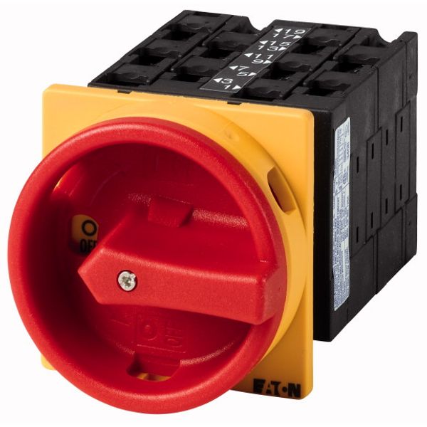T3-5-8346/EA/SVB Main switch, T3, 32 A, flush mounting, 5 contact unit(s), 10-pole, Emergency switching off function, With red rotary handle and yellow locking ring image 1