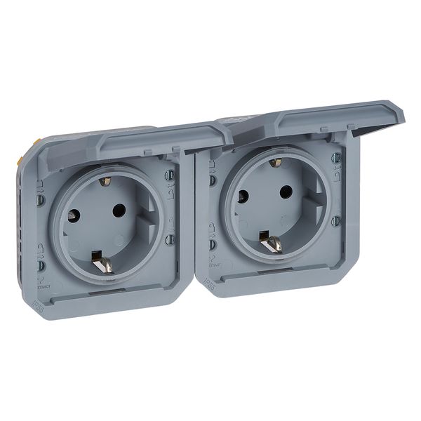 PLEXO 2 GANG PREWIRED HORIZONTAL GERMAN STD SOCKET OUTLET - GREY - MECHANISM image 1