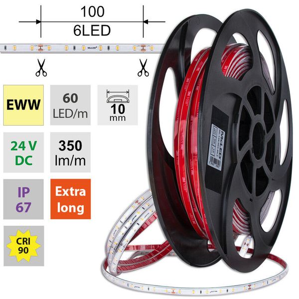 LED strip SMD2835 EWW, 60LED/m, 4,8W/m, DC 24V, 370lm/m, CRI90, IP67, 10mm, 50m image 1