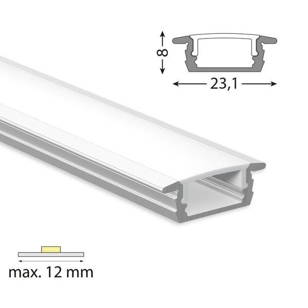 Built-in aluminum profile VP, 23x8 mm including White diffuser, 2 m image 1