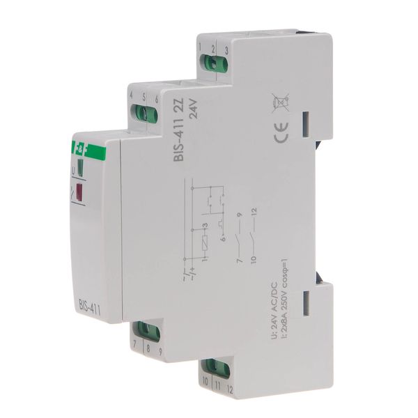 Bistable relay 24V 2Z BIS-411 2Z 24V, DIN rail mounting image 1