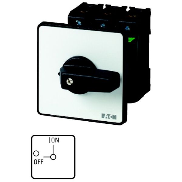 P3-63/Z On-Off switch, P3, 63 A, rear mounting, 3 pole, with black thumb grip and front plate image 1