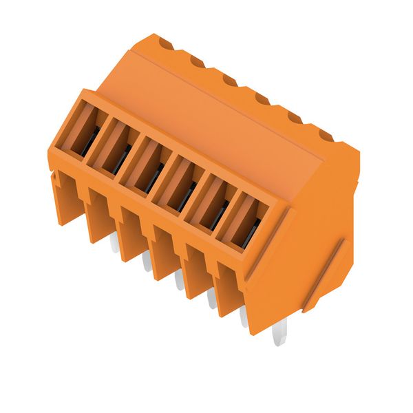 Printed circuit board terminals, 3.50 mm, Number of poles: 6, 135°, Solder pin length (l): 3.2 mm, tinned, orange, Clamping yoke connection, Clamping range, max. : 2.08 mm², Box image 2