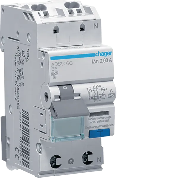 Current chr. with overvoltage protection char. B, 1+N, 6A / 0.03 A, type A/G, 6 kA, screwless terminals image 1