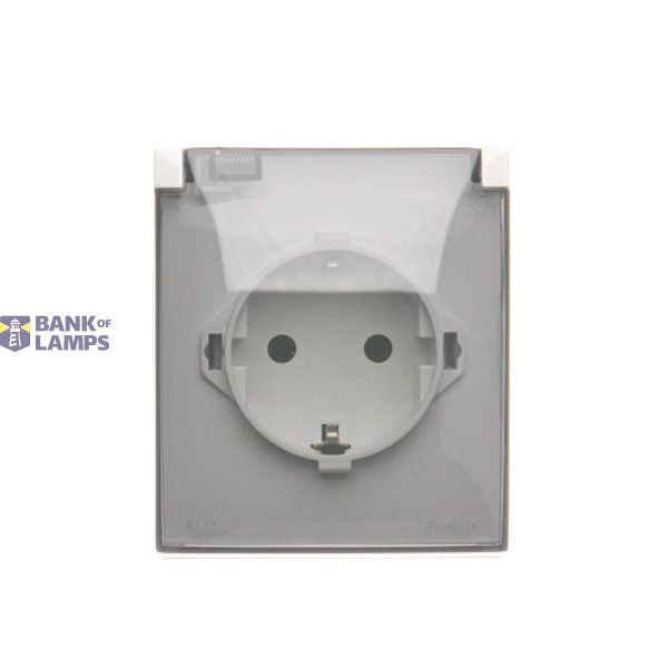 Single Schuko socket, IP44, transparent flap, white, 16A image 1