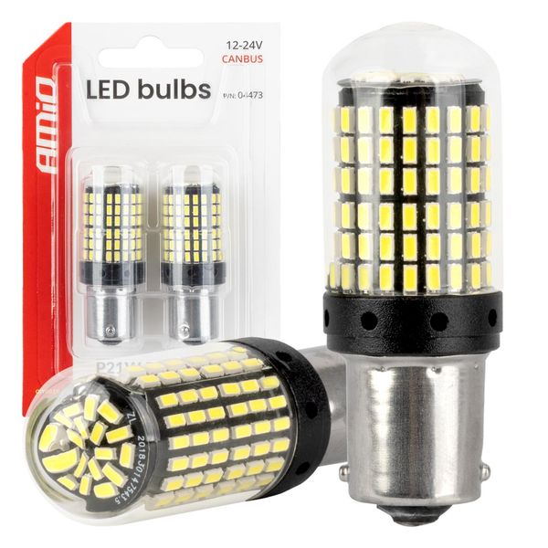 CANBUS LED bulbs 1156 BA15S P21W R10W R5W 4SMD 1860 White 12V 24V AMIO-04252 image 1