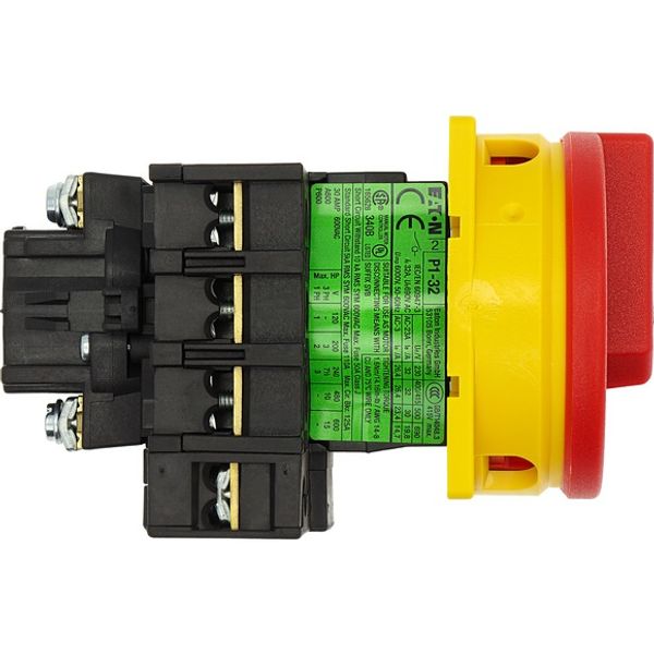 P1-32/EA/SVB/N Main switch, P1, 32 A, flush mounting, 3 pole + N, Emergency switching off function, With red rotary handle and yellow locking ring, Lockable in the 0 image 3