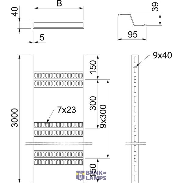 Cable ladder, shipbuilding with Z-rung 40x110x3000 Stainless steel A4  image 2