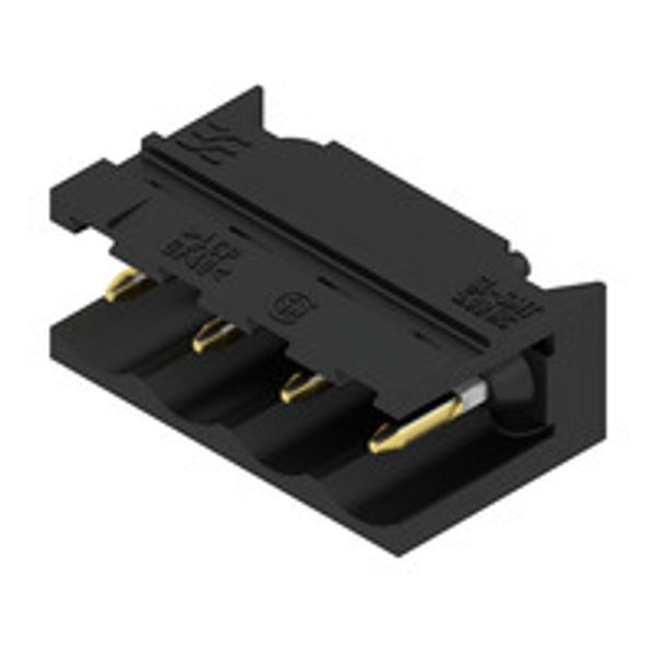 PCB plug-in connector, male header, open side, THT/THR solder connection, 5.08 mm, Number of poles: 4, 90°, Solder pin length (l): 1.5 mm, Au (Gold), black, Tape image 1