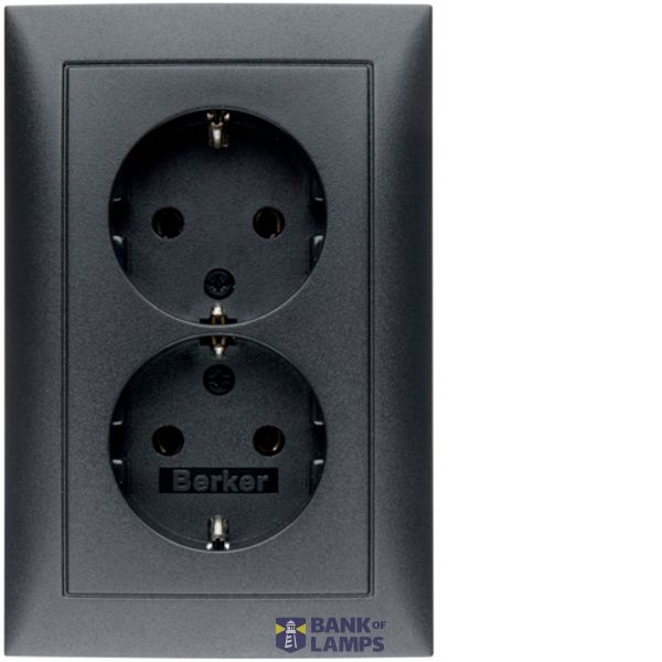 Double socket, SCHUKO with frame, 16 A, 250 V~, screwless. clamps, Berker S.1, alu, mat image 1