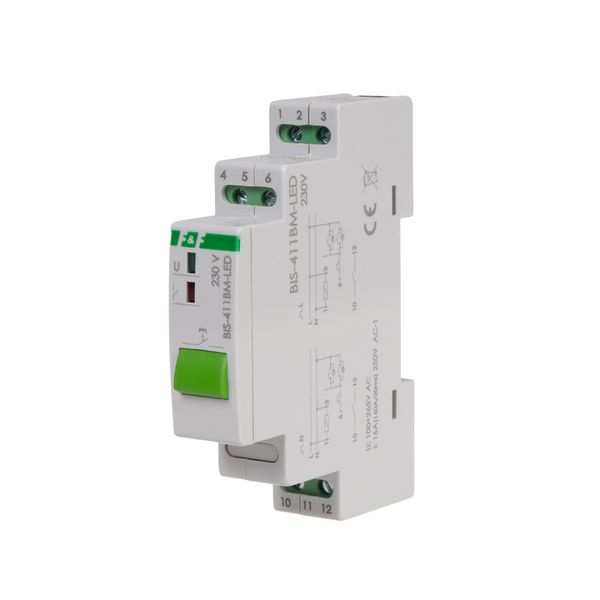 Bistable relay, for DIN rail, with memory, with inrush relay 160A/20ms with button; BIS-411BM-LED image 1