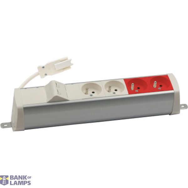 Expanded power strip set: 2x250V type E + 2x250V UPS + 2xRJ45 plate with Keystone mounting, Wieland quick connector; aluminum white image 1