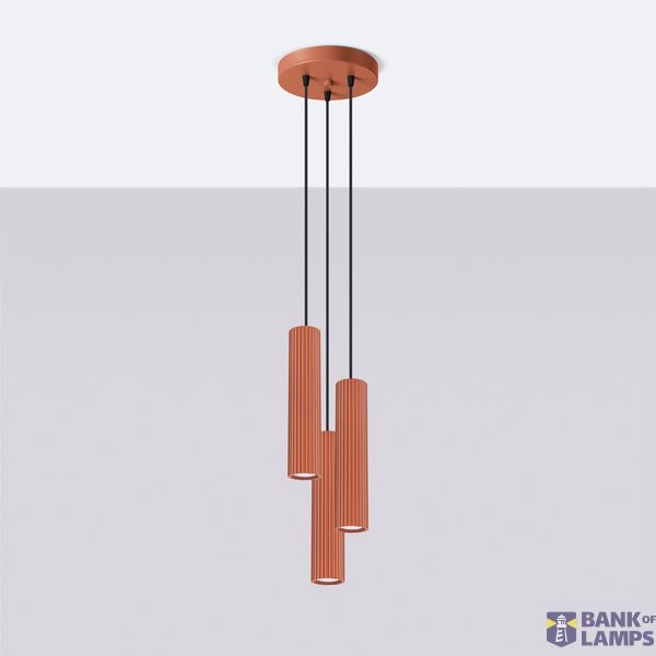 HANGING LAMP CYLINDRICAL RED LAMPSHADES WITH MODERN CARBON GROOVES 3XGU10 image 3
