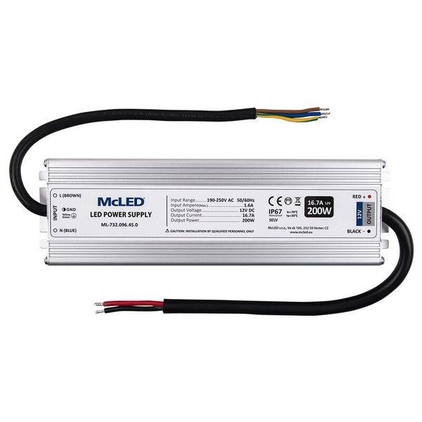 Power supply 200W, DC12V/16.7A, IP67, aluminum design image 1