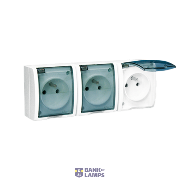 IP54 triple socket outlet with earthing - transparent flap, white, 16A image 1