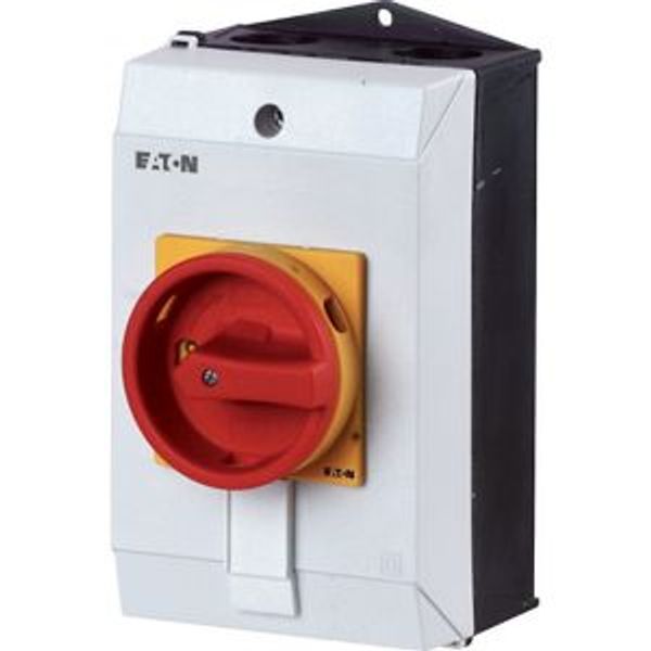 T3-3-15683/I2/SVB Main switch, T3, 32 A, surface mounting, 3 contact unit(s), 3 pole, 2 N/O, 1 N/C, Emergency switching off function, With red rotary handle and yellow image 2