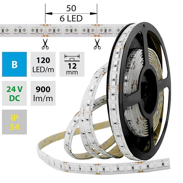 LED strip SMD5050 blue, 120LED/m, 28.8W/m, 900lm/m, IP54, DC 24V, 12mm, 5m image 1