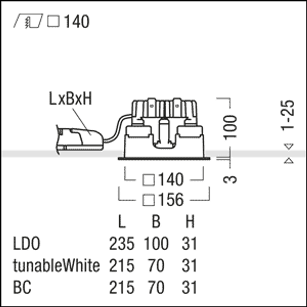 P-INF Q140H 1000-940 LDO FAL WH - LED ceiling-recessed luminaire image 3