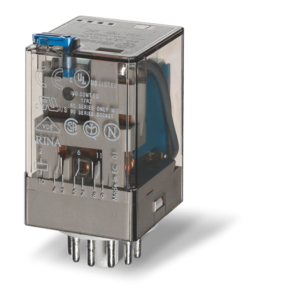 Rel. 3CO 10A/24VDC/AgCdO/Test button/LED/diode (60.13.9.024.2070) image 2