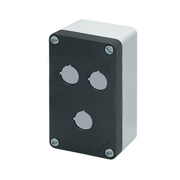 Aluminium push-button enclosure M10 85x140x65, 3 holes Ø 22, without cable entry image 1