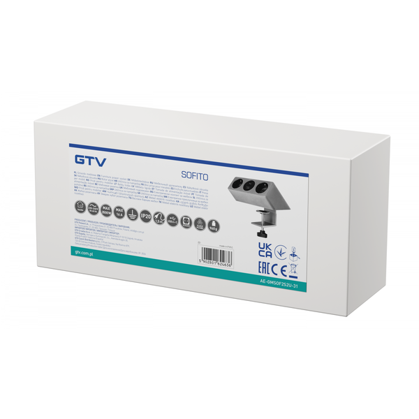 Furniture socket SOFITO, 2xSHUKO, USB A+C, cable 1.5 m, gray flock image 2