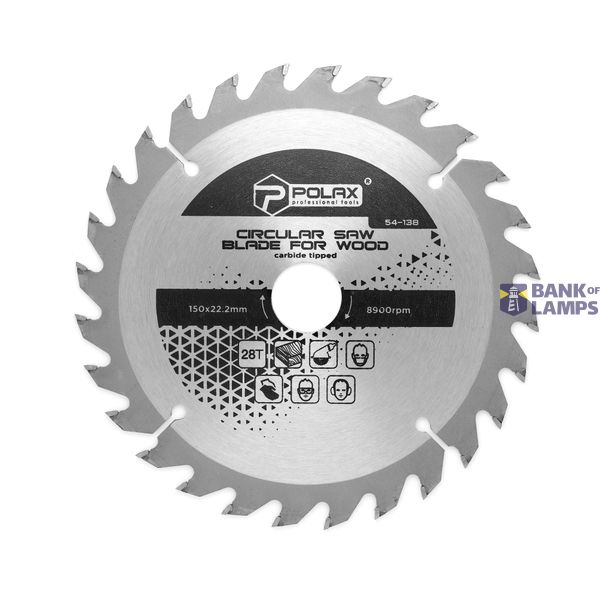 Circular saw blade for wood, carbide tipped 150x22.2/52, 28Т image 1