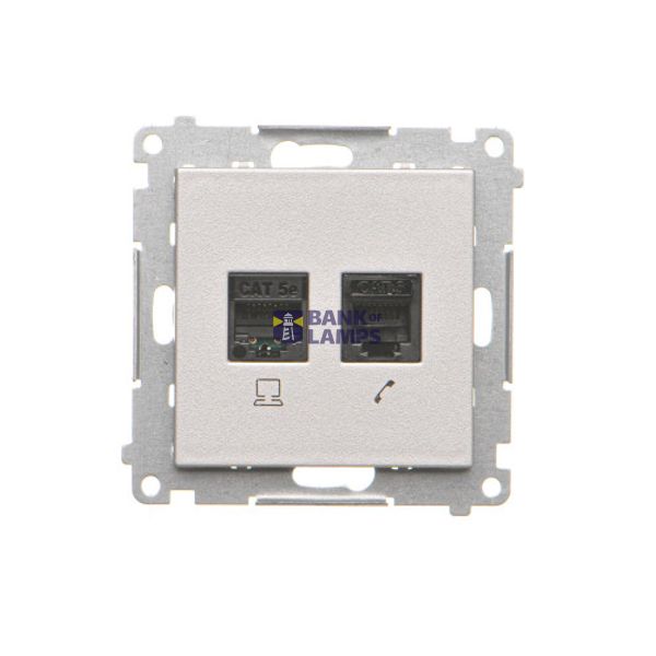 Computer socket RJ45 category 5e + telephone socket RJ12, matt aluminum image 1