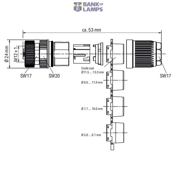 Fitted pluggable connector 5-pole, shielded M12 socket, straight image 4