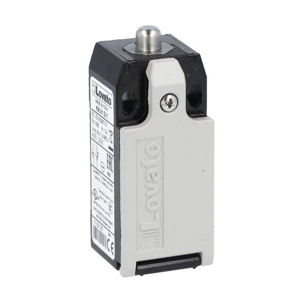 Limit switch, K series, top push rod plunger, 1 bottom cable entry. Dimensions to EN 50047, metal body, contacts 2NO+1NC slow action. Metal plunger image 1
