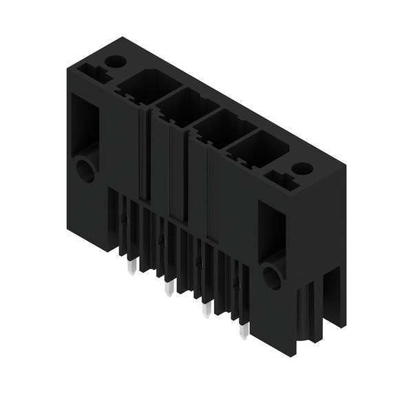 PCB plug-in connector, male header, Clip-on flange / anti-rotation feature, THT solder connection, 7.62 mm, Number of poles: 4, 180°, Solder pin length (l): 3.5 mm, tinned, black, Box image 4