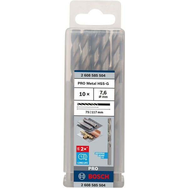 Metal drill bits HSS-G, DIN 338 7,6 x 75 x 117 mm 10 pcs. image 1