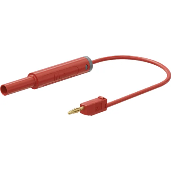 Measuring lead with (2 mm lamella plug, straight) to (4 mm socket, straight), 0.15 m, red, PVC, 0.5 mm², 64.1073-01522 image 1
