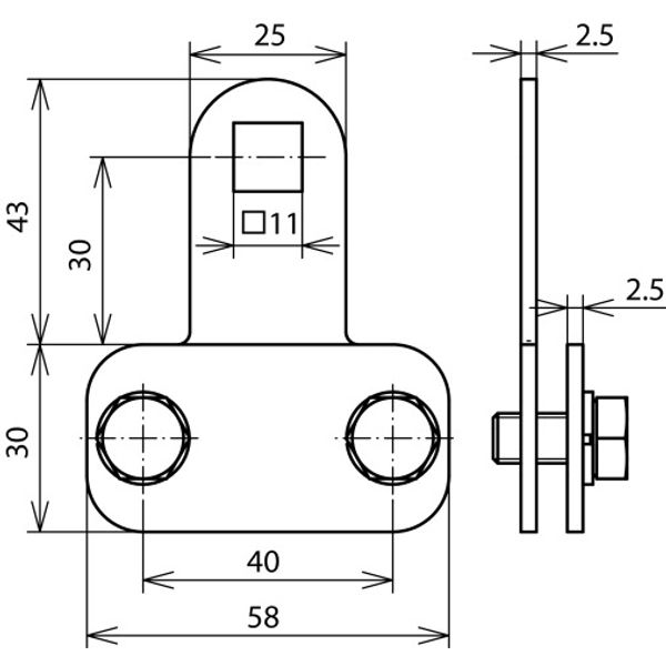 Clamping piece StSt 200kA f. Fl -30x4mm w. square hole  D 11mm image 2