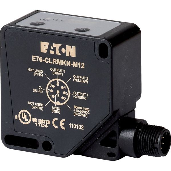 E76-CLRMKN-M12 Optical sensors, Reflected-light beam, Color sensing, 3 NO NPN outputs, 8 conductor, 10 - 30 V DC, Sn = 450 mm, Plug-in connection M12 x 1 image 1