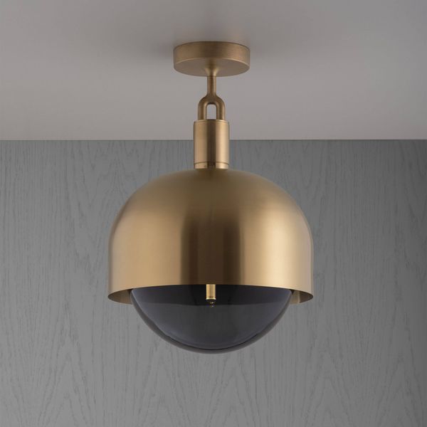 FORKED CEILING / LINEAR / SHADE / GLOBE / SMOKED / LARGE / BRASS image 1