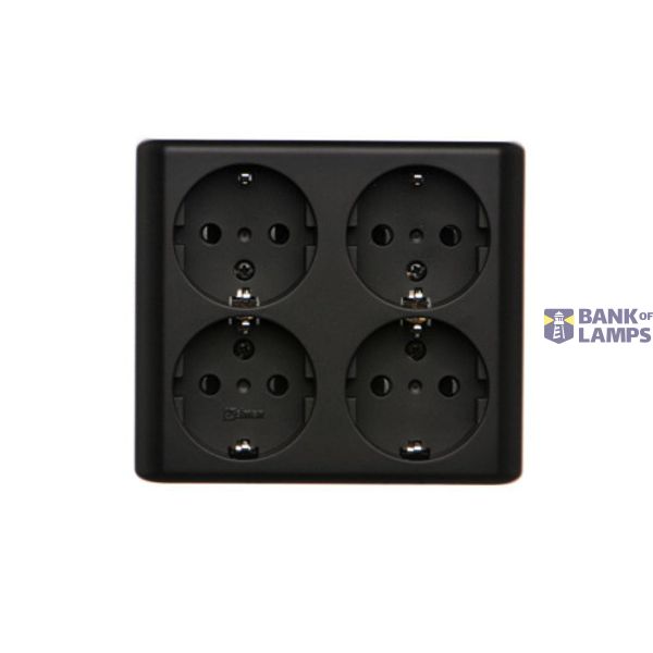 Quadruple socket outlet with Schuko earthing and shutters, surface mounted - Scandinavian version, (Complete product), 16A, 250V, quick connection, black matt image 1