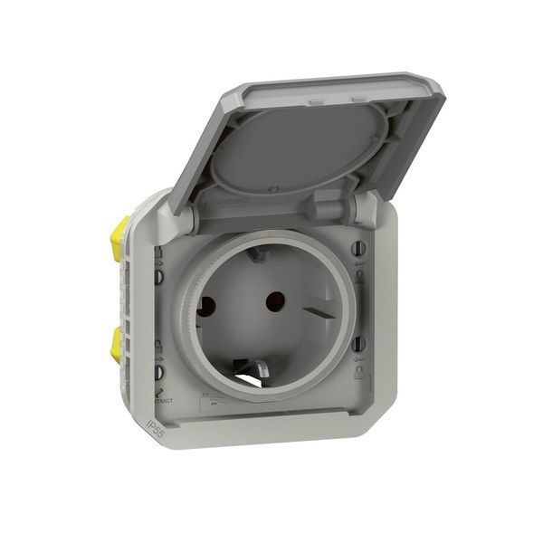 PLEXO GERMAN STANDARD SOCKET OUTLET WITH AUTO TERMINALS - GREY - MECHANISM image 1