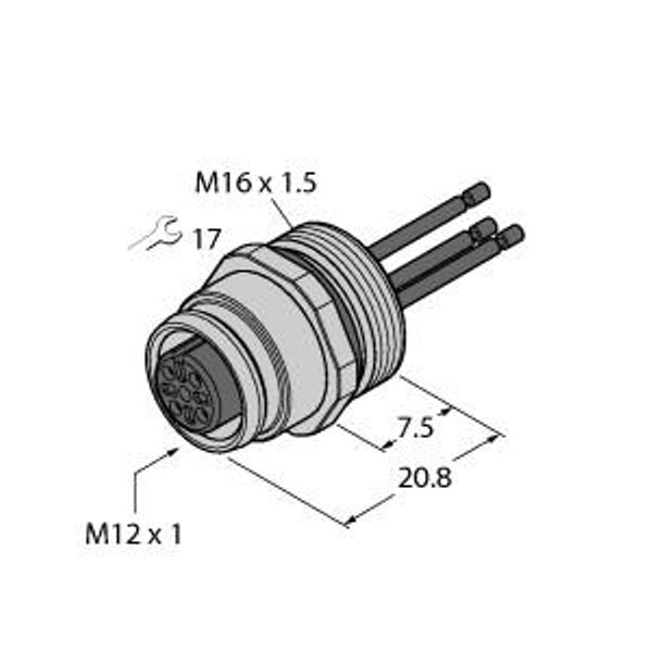Female Flange with Stranded Wires, Front-mounted   EC-FKE4-0.5/16 image 1