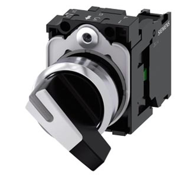 Selector switch, 22 mm, round, metal, high gloss, white, latching, 1 NO image 1
