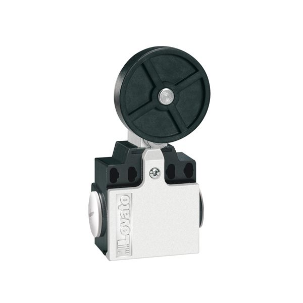 Limit switch, K series, roller lever plunger, 2 side cable entry. Dimensions compatible to EN 50047, metal body, contacts 1NO+1NC snap action. Rubber roller image 1