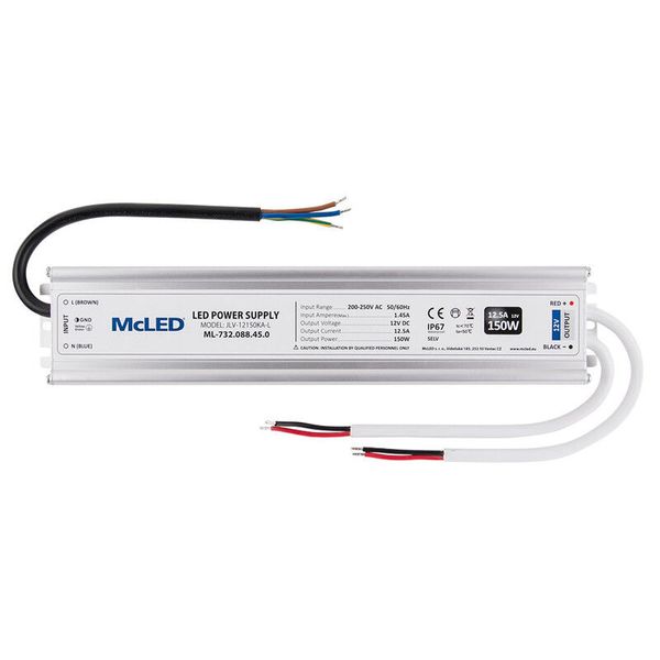 Power supply 150W, DC12V/12.5A, IP67, aluminum design image 1