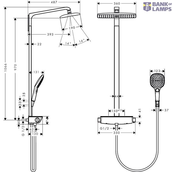 Raindance Select E 360 1jet Showerpipe with overhead shower, hand shower and thermostat, chrome image 1