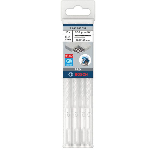 Hammer drill bit SDS-plus-5X 6,5 x 100 x 160 mm 10 pcs. image 1
