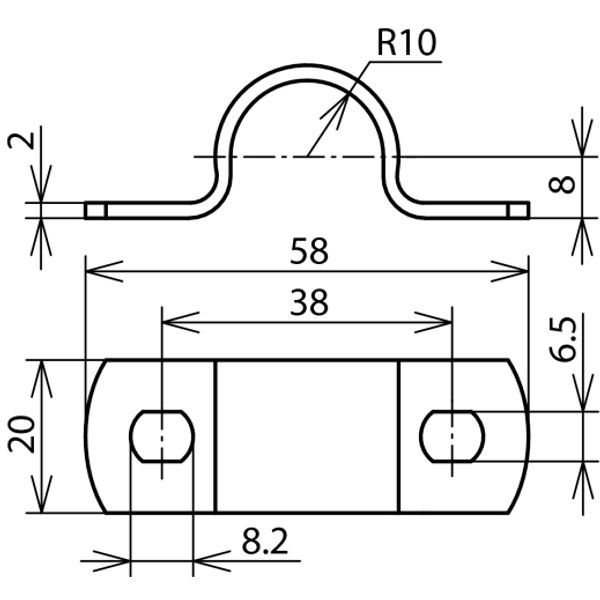Two-screw cleat for CUI conductor D 20mm with fixing hole 6.5x8.0mm, S image 2