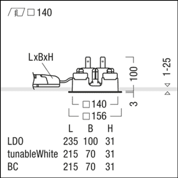 P-INF Q140L 1000-940 LDO SM WH - LED ceiling-recessed luminaire image 3