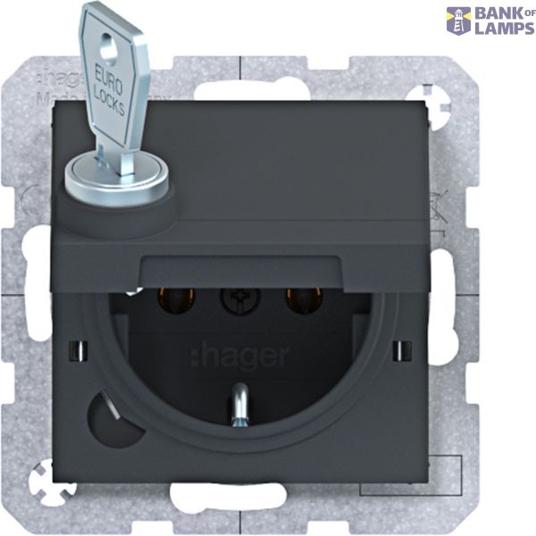 SCHUKO wall socket, single-wall + locking, plug-in type A.x/C.x, anthracite image 1