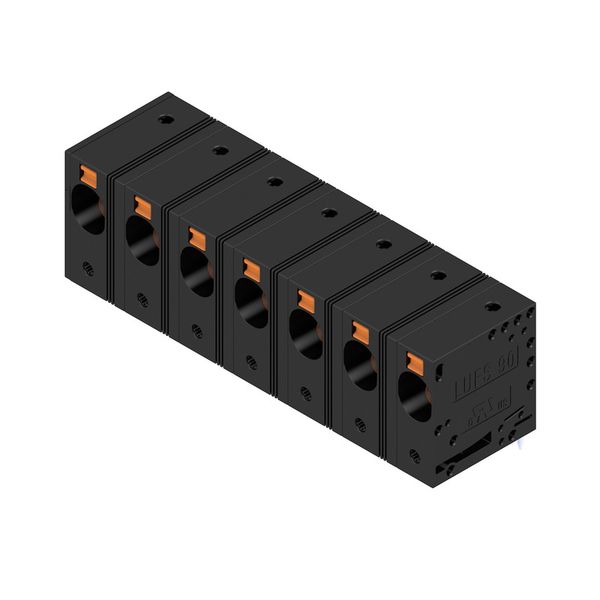 Printed circuit board terminals, 15.00 mm, Number of poles: 7, 90°, Solder pin length (l): 5 mm, black, PUSH IN without actuator, Clamping range, max. : 16 mm², Box image 4