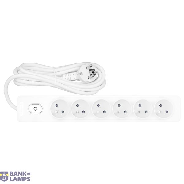 Extension cord, 6-position pin, with switch/shutter, 2m cable, white. image 1