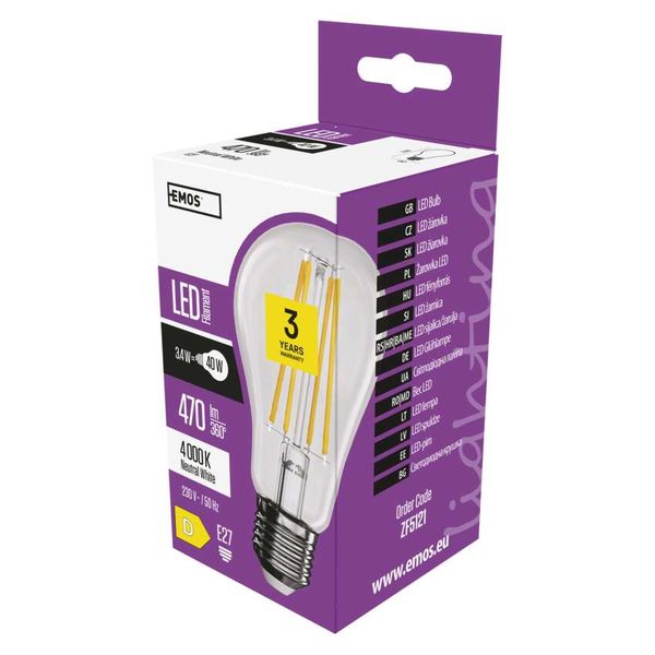 LED Filament Bulb A60 / E27 / 3.4 W (40 W) / 470 lm / Neutral White image 1